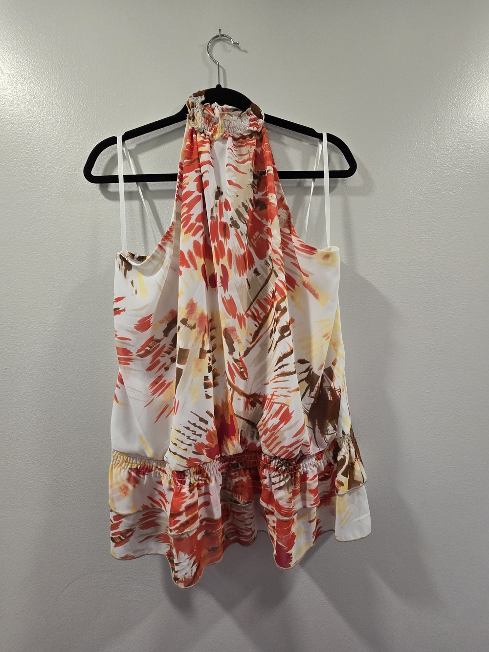 AGB Halter Camisole in White, Red, Brown and Yellow Print Size LG